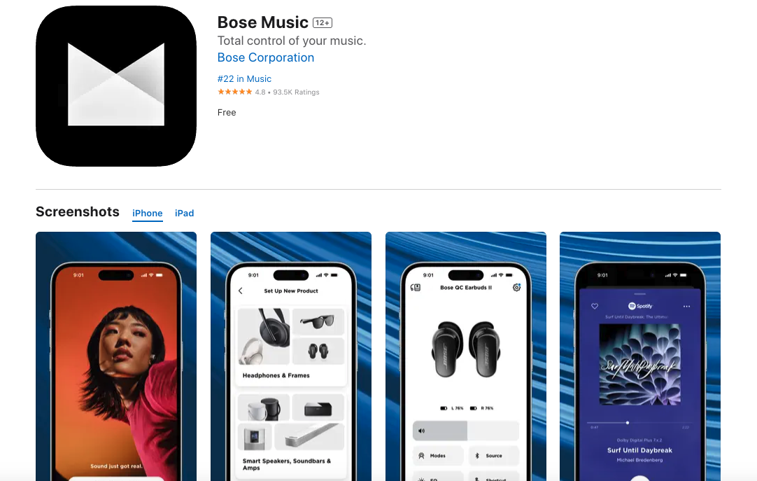 BOSE MUSICアプリケーションの画像